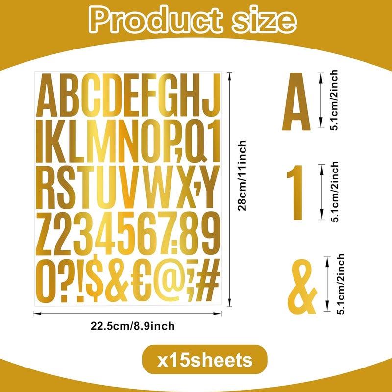 Metsyth Letter Stickers 15 Sheets 750 PCS Alphabet Number Stickers 2 Inch Vinyl Self Adhesive Stick on Letters for Water Bottles Scrapbooking Cup Mailbox Crafts Bulletin Board Classroom Decor(Gold) - Image 2